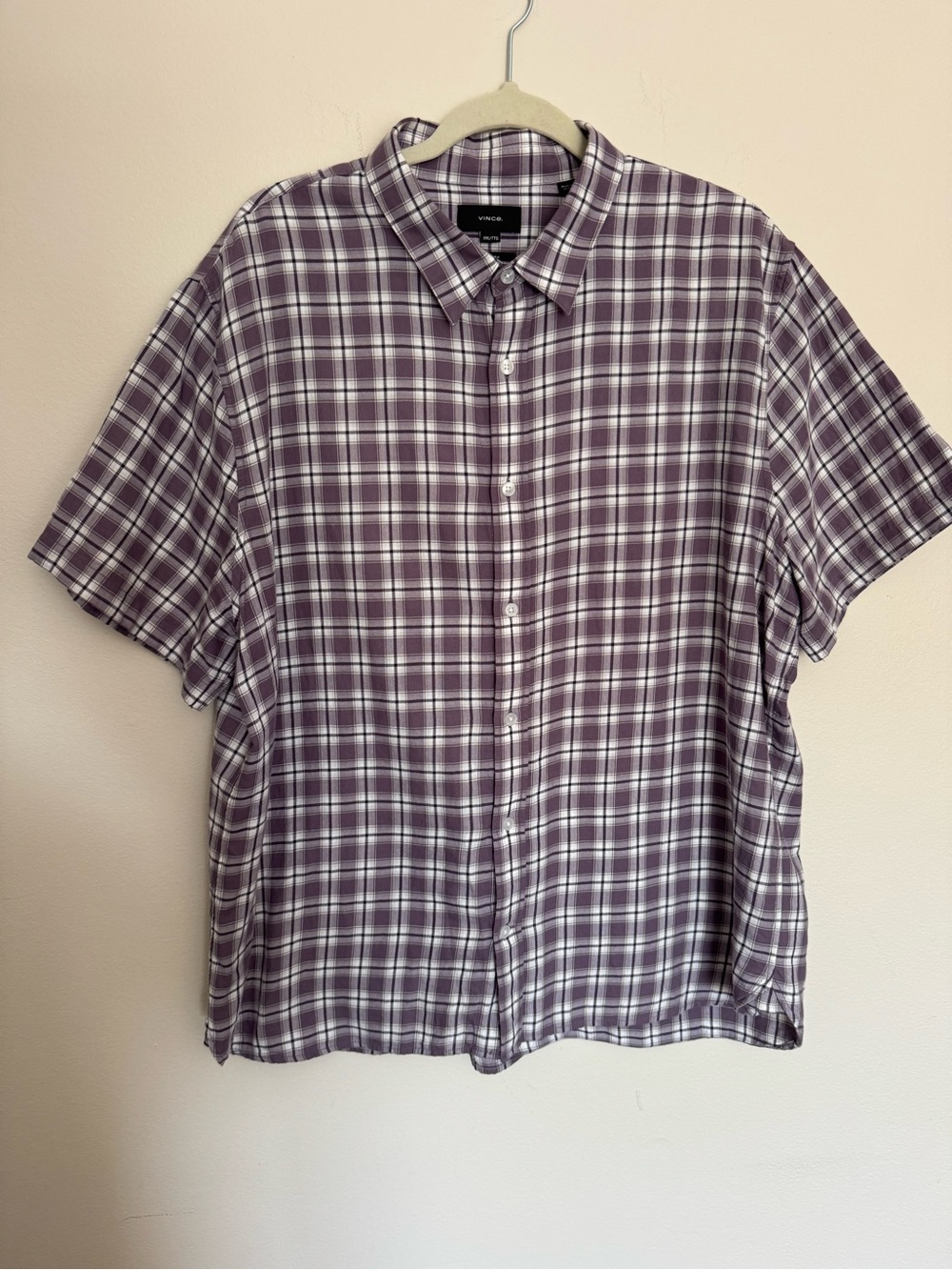 Vince Purple and White Plaid Short Sleeve Button-Down Shirt